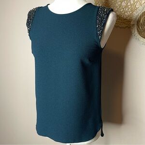 Atmosphere Teal Embellished Shoulder Cap Sleeve Blouse - 2